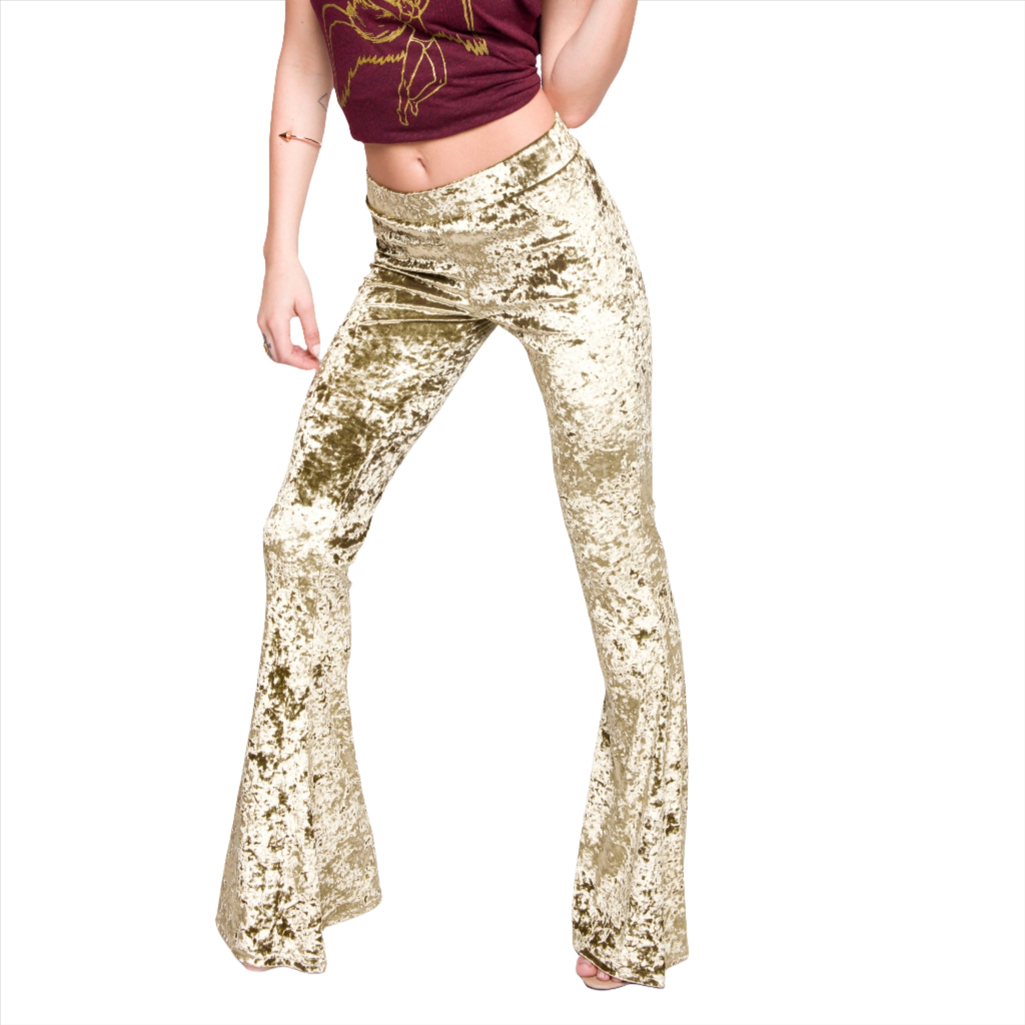 CRUSHED VELVET FLARED LEGGINGS