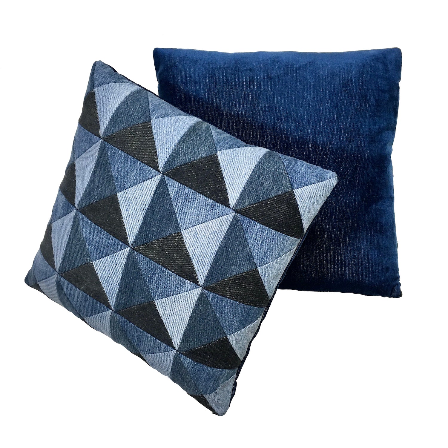 BLUE DENIM PATCHWORK PILLOW