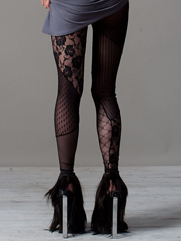 BLACK PATCHWORK LACE LEGGINGS