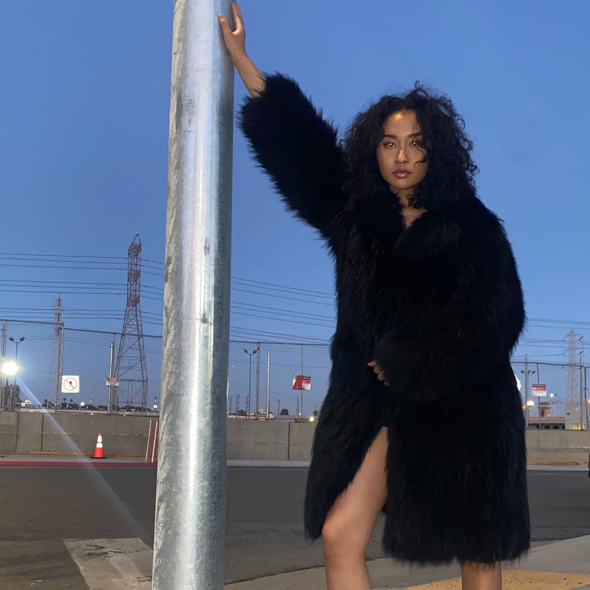 BLACK FAUX FUR COAT
