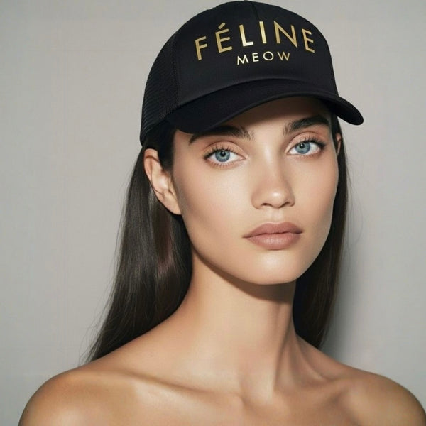 FELINE MEOW GOLD MESH TRUCKER HAT