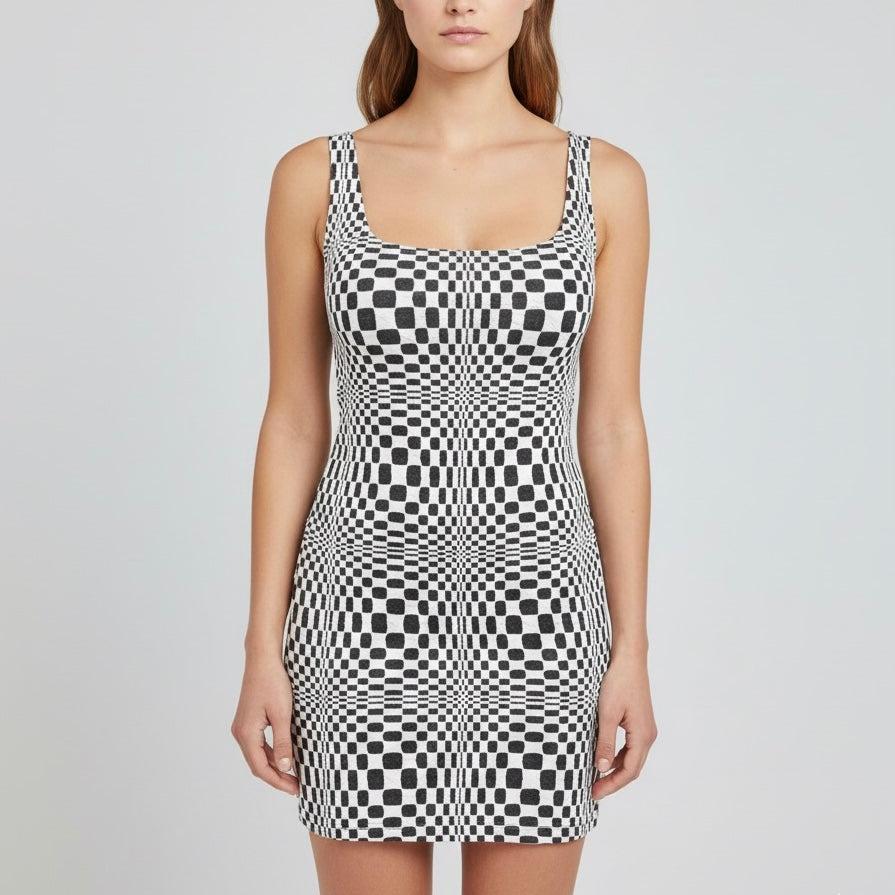 OPTICAL CHECKER PRINT DRESS