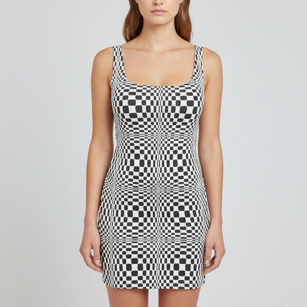 OPTICAL CHECKER PRINT DRESS