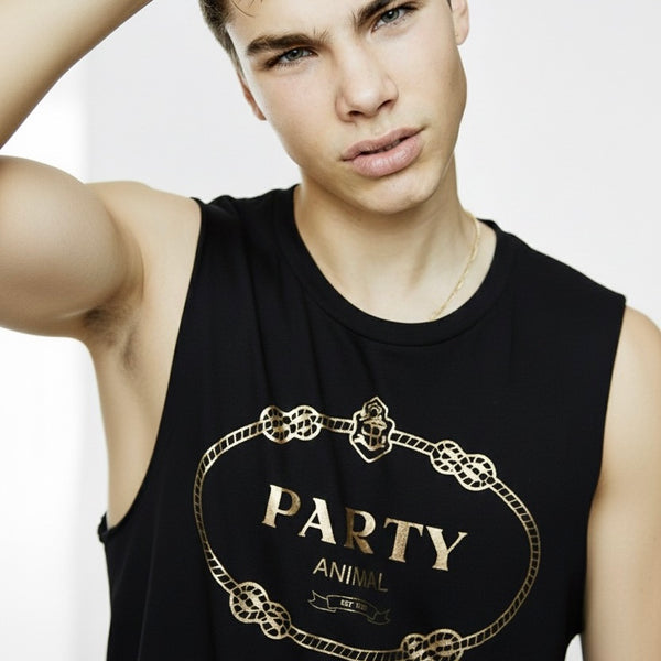 PARTY ANIMAL GOLD FOIL MUSCLE TEE