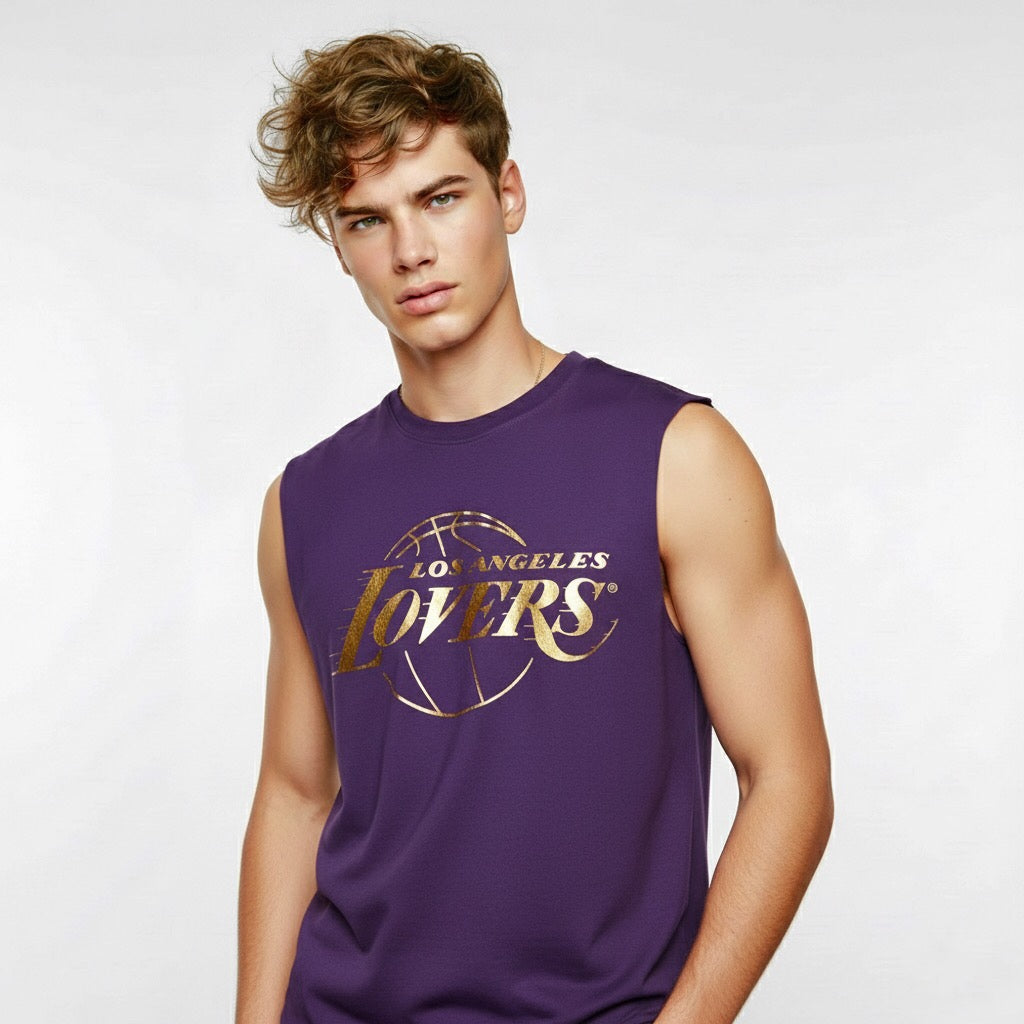 LOVERS GOLD FOIL PURPLE MUSCLE TEE