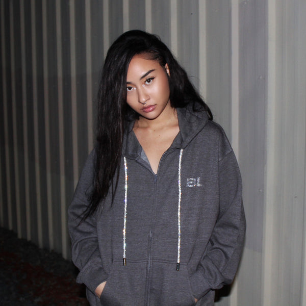 ZIP UP HOODIE WITH BLING STRING